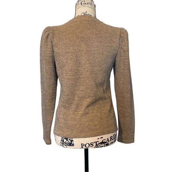 June & Hudson Women's Tan Knitted Puff Shoulder Ribbed Pullover Sweater Size S - Picture 2 of 7
